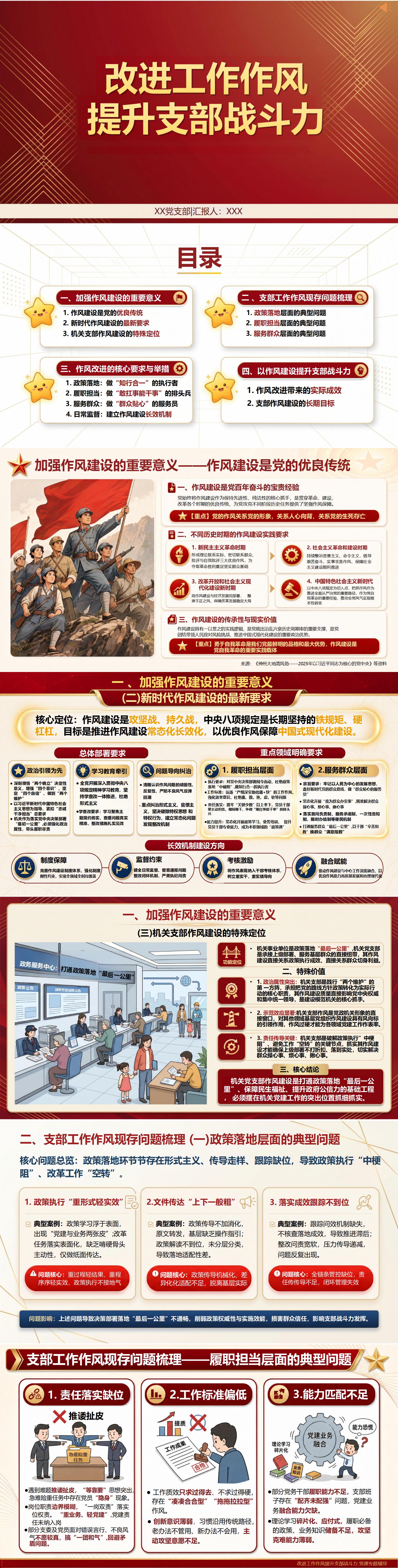 支部书记讲作风建设党课PPT：改进工作作风 提升支部战斗力（15页+配套讲稿）封面预览