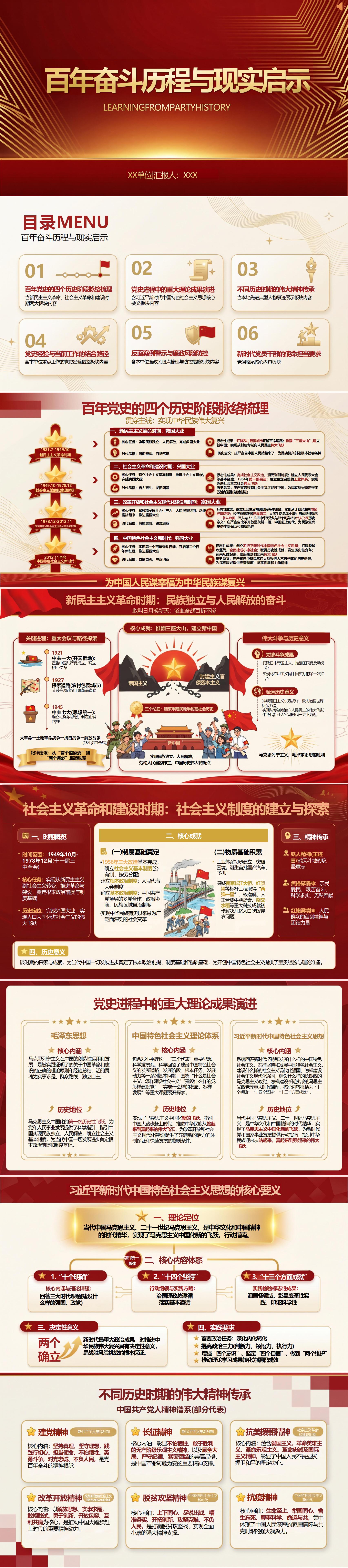 领导干部讲党史党课PPT下载：百年奋斗历程与现实启示（17页+配套讲稿）封面预览
