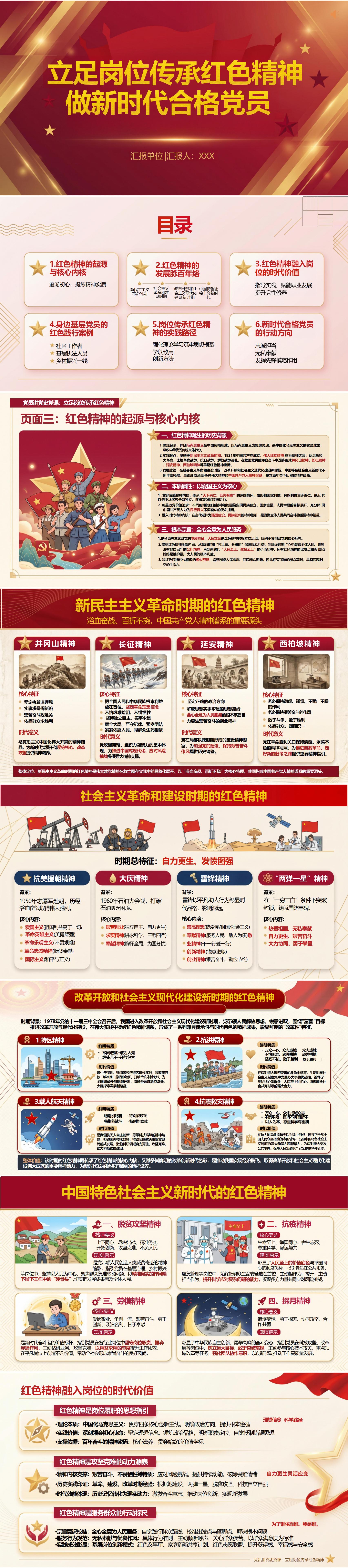 党员教育专题党课PPT：立足岗位传承红色精神（16页+配套讲稿）封面预览