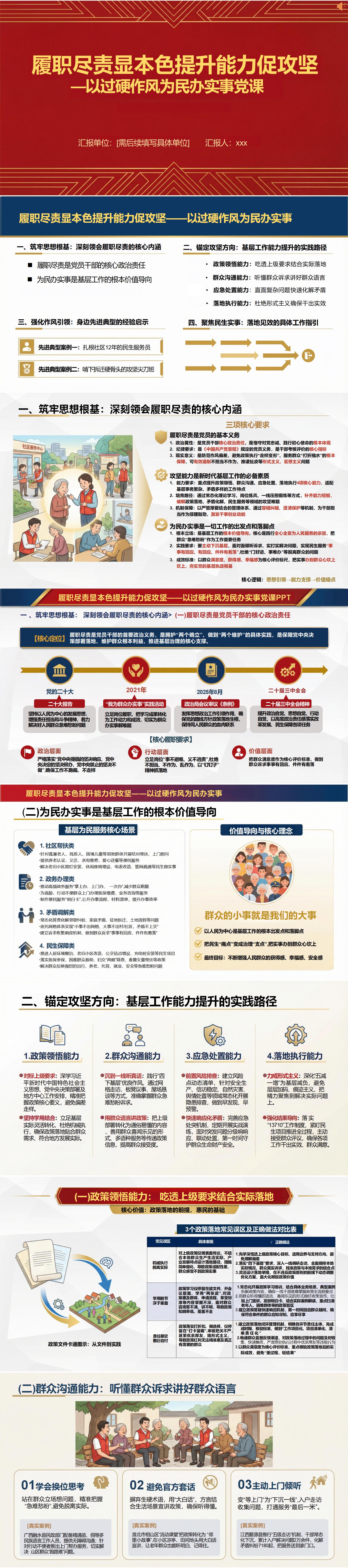 领导讲党课PPT模板：履职尽责显本色 提升能力促攻坚（17页+配套讲稿）封面预览