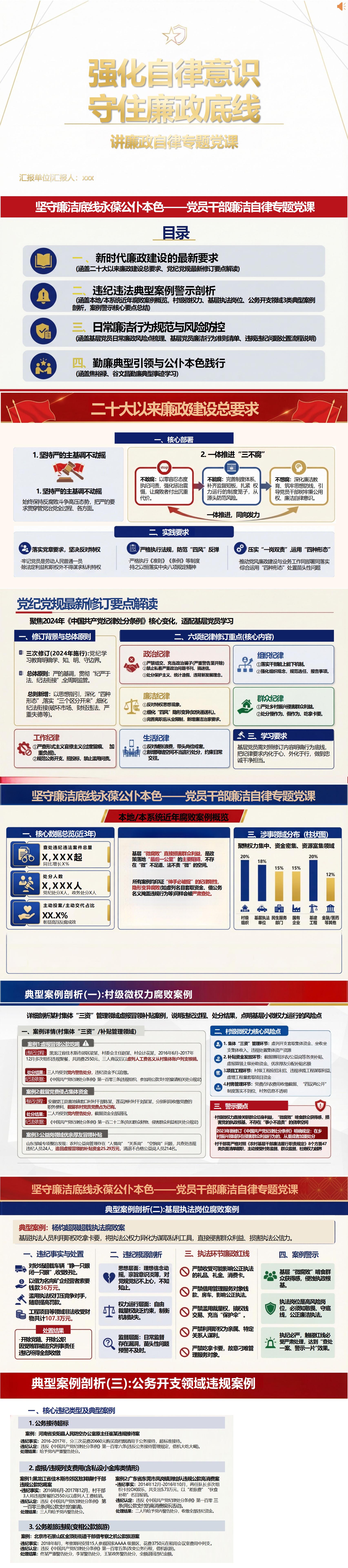 讲廉政自律党课PPT：强化自律意识 守住廉政底线（16页+配套讲稿）封面预览