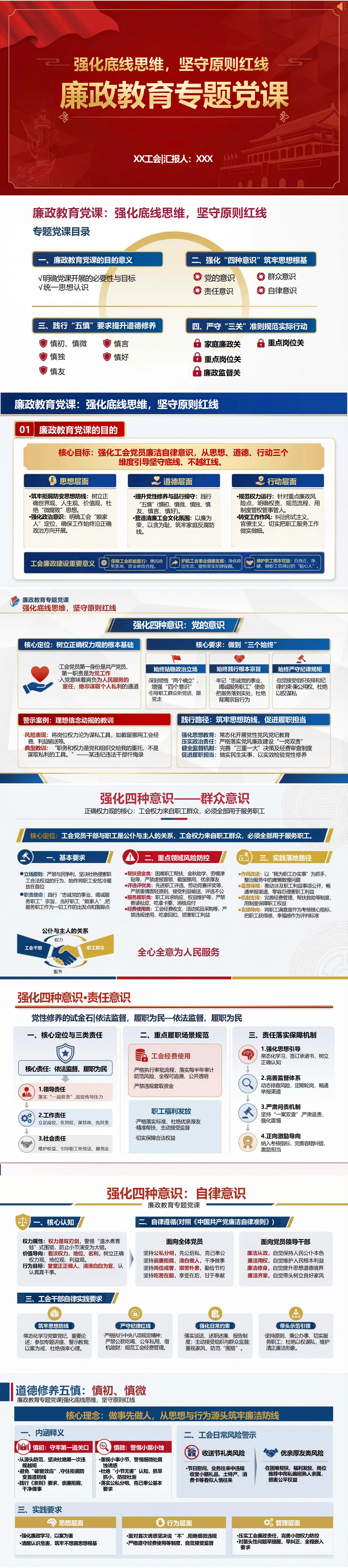讲廉政专题党课PPT：强化底线思维，坚守原则红线（17页+配套讲稿）封面预览