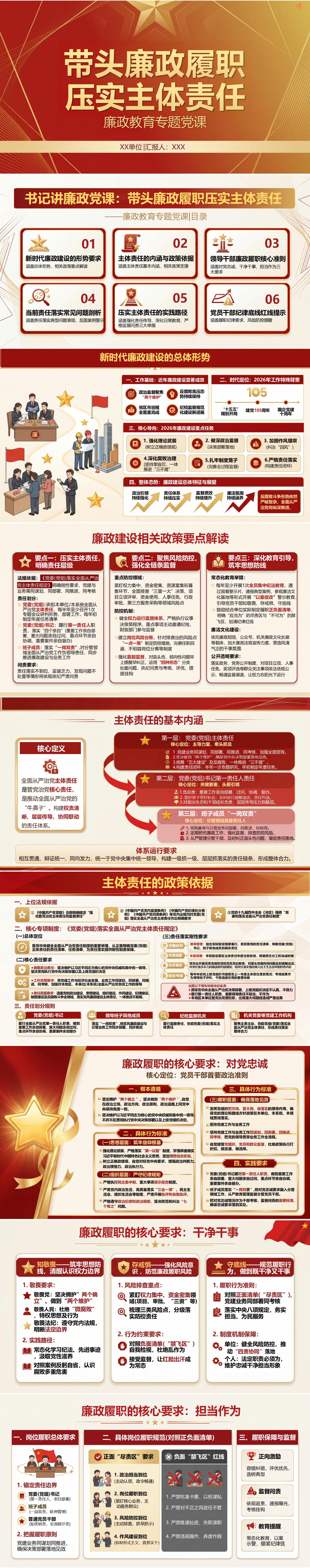 书记讲廉政党课PPT：带头廉政履职 压实主体责任（18页+配套讲稿）封面预览