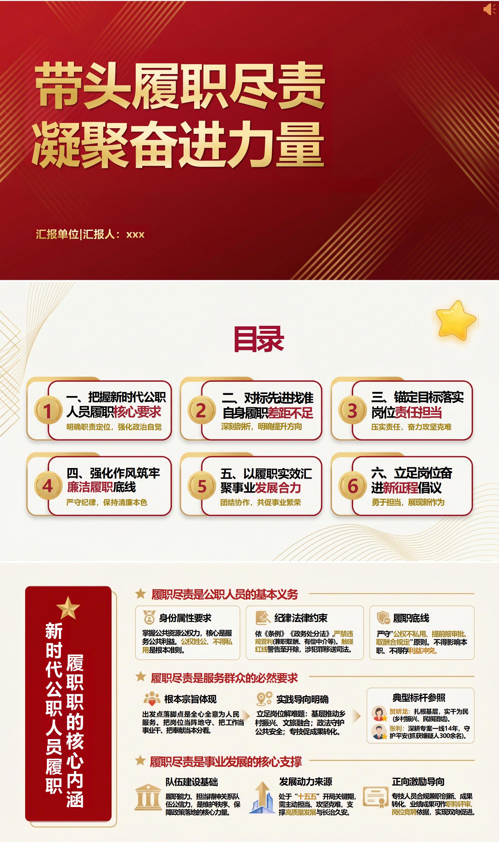 书记讲党课讲稿：带头履职尽责 凝聚奋进力量（12页+配套PPT）封面预览