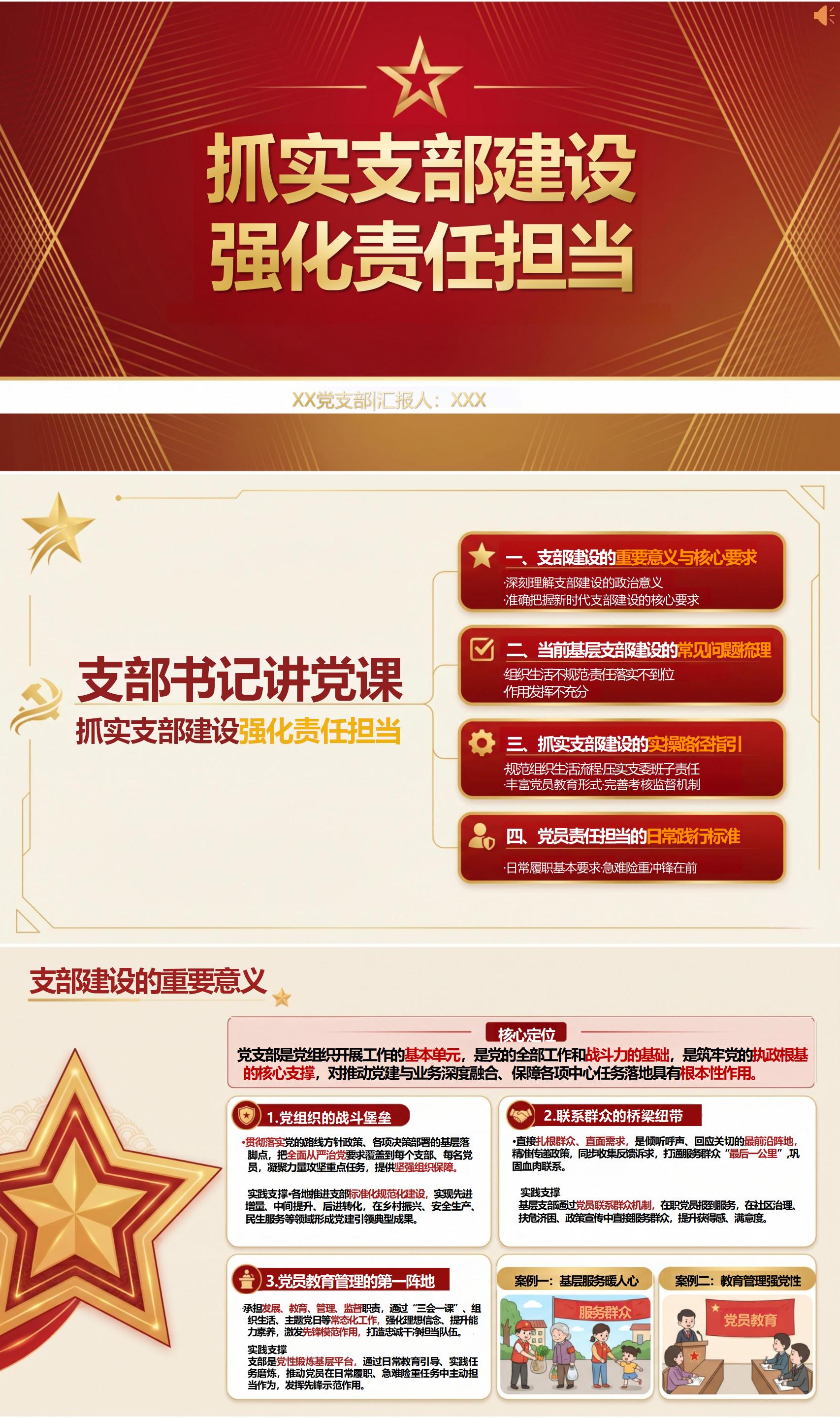 支部书记讲党课讲稿：抓实支部建设 强化责任担当（14页+配套PPT）封面预览