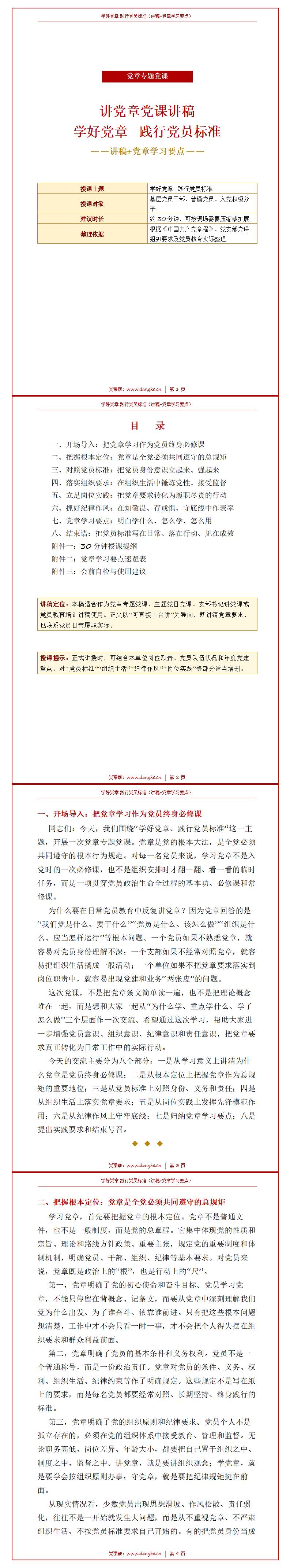 讲党章党课讲稿课件下载：学好党章 践行党员标准（13页配套讲稿）封面预览