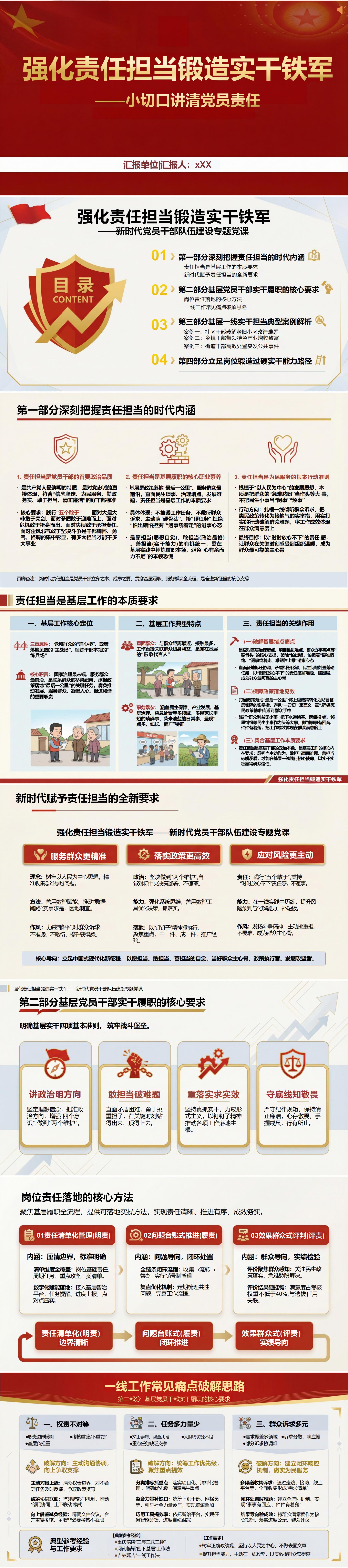 党员讲微党课PPT下载：强化责任担当锻造实干铁军（16页+配套讲稿）封面预览