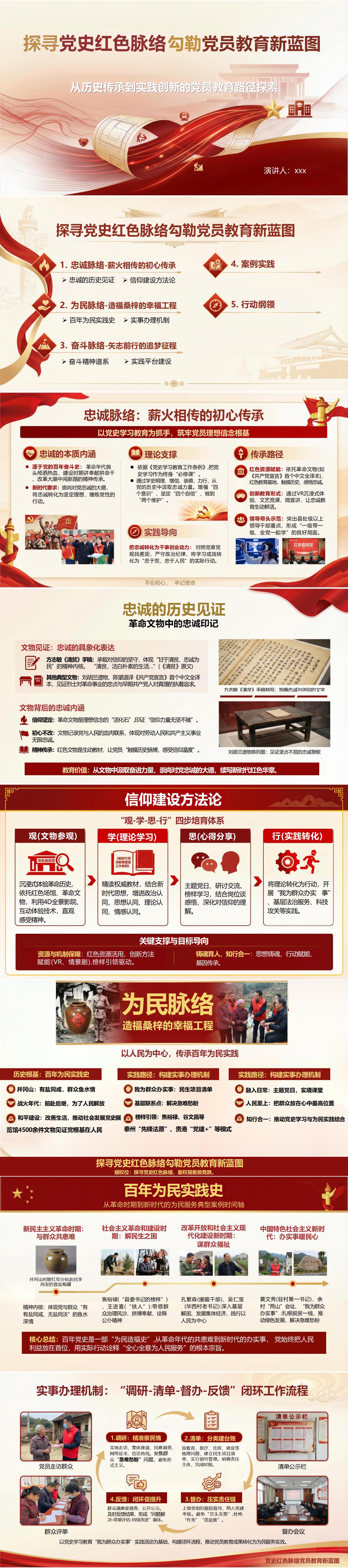 讲党史党课教育PPT下载：探寻红色脉络勾勒党员教育新蓝图（15页+配套讲稿）封面预览