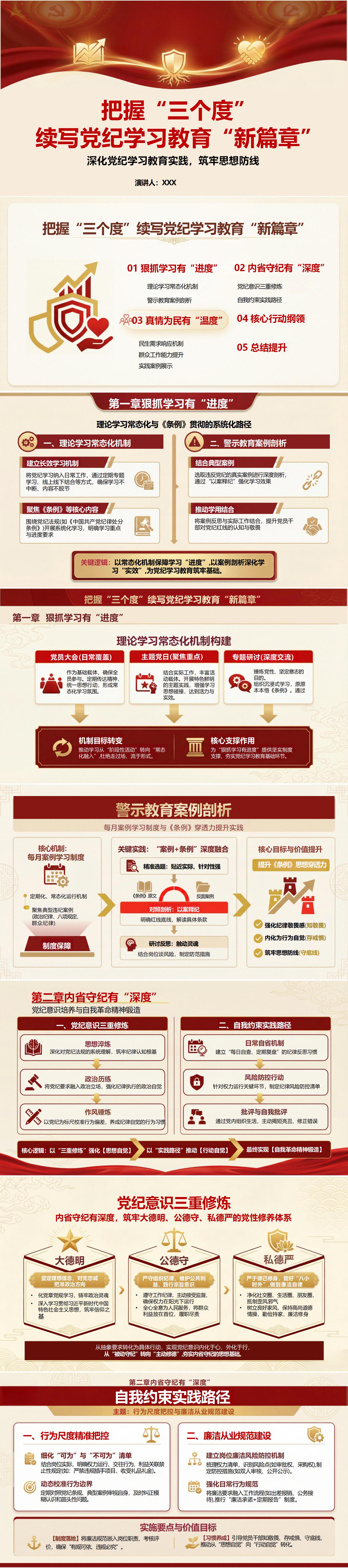 党纪学习教育讲党史党课PPT下载：把握三个度续写党纪学习教育新篇章（16页+配套讲稿）封面预览