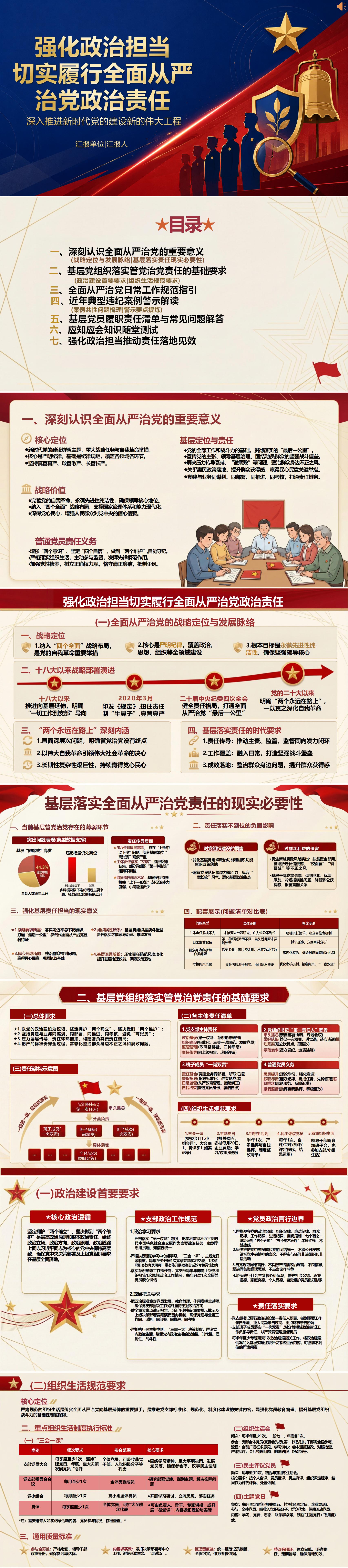全面从严治党讲廉政党课PPT下载：切实履行全面从严治党政治责任（16页+配套讲稿）封面预览