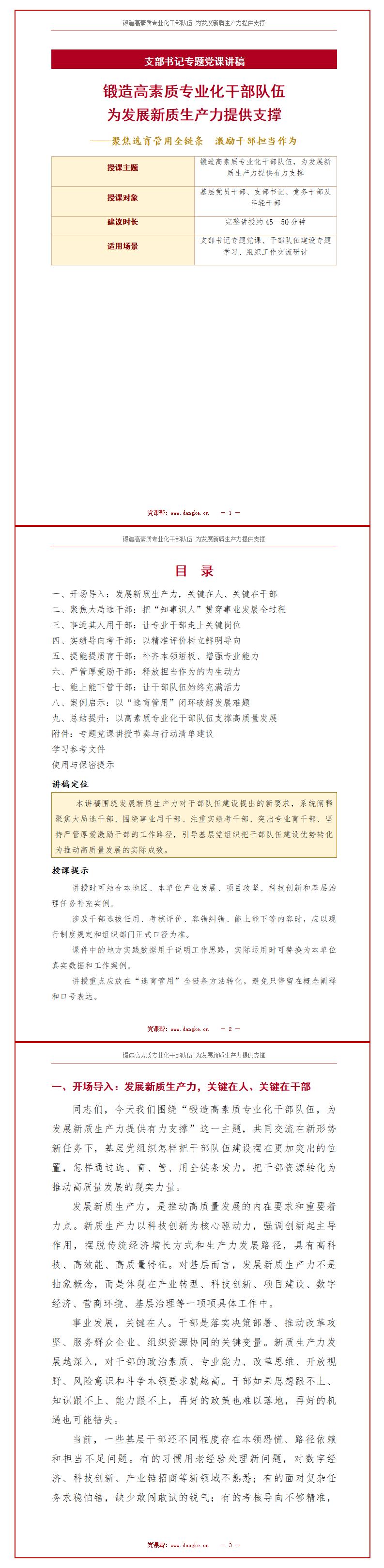 支部书记讲党课PPT下载：锻造高素质专业化干部队伍（18页+配套讲稿）讲稿预览