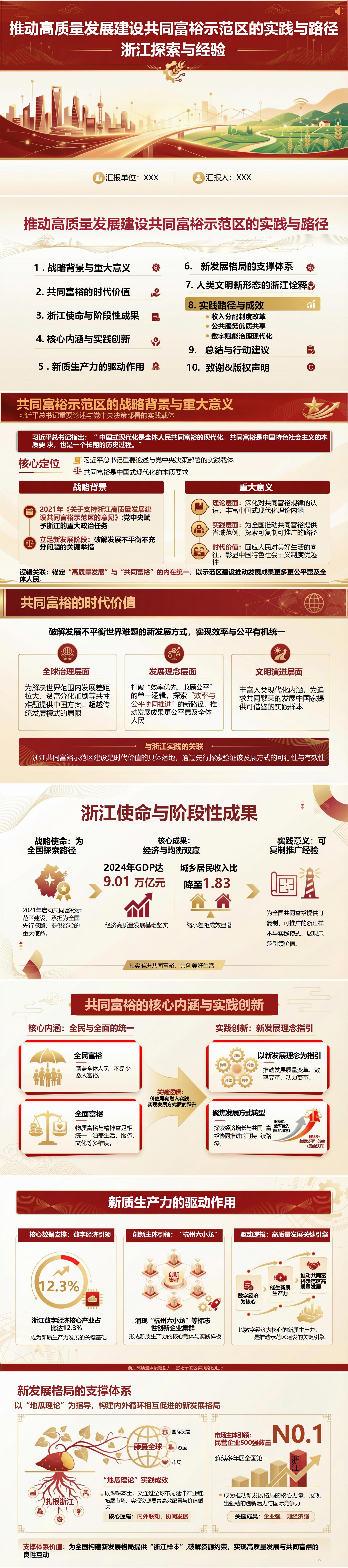 共同富裕领导干部讲党课PPT下载：推动高质量发展建设共同富裕示范区（16页+配套讲稿）封面预览