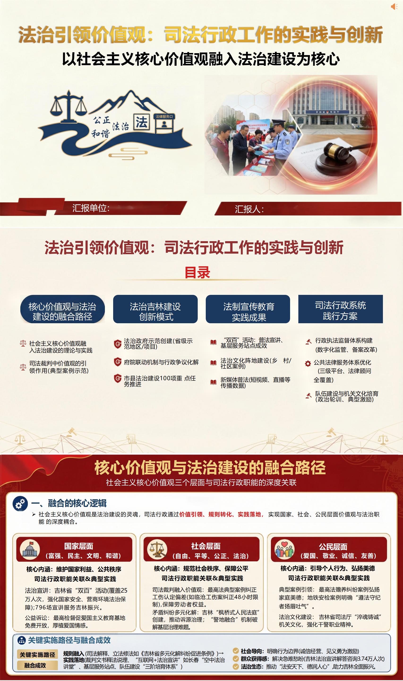 法治建设讲党课讲稿下载：法治引领价值观司法行政工作的实践与创新（18页+配套PPT）封面预览