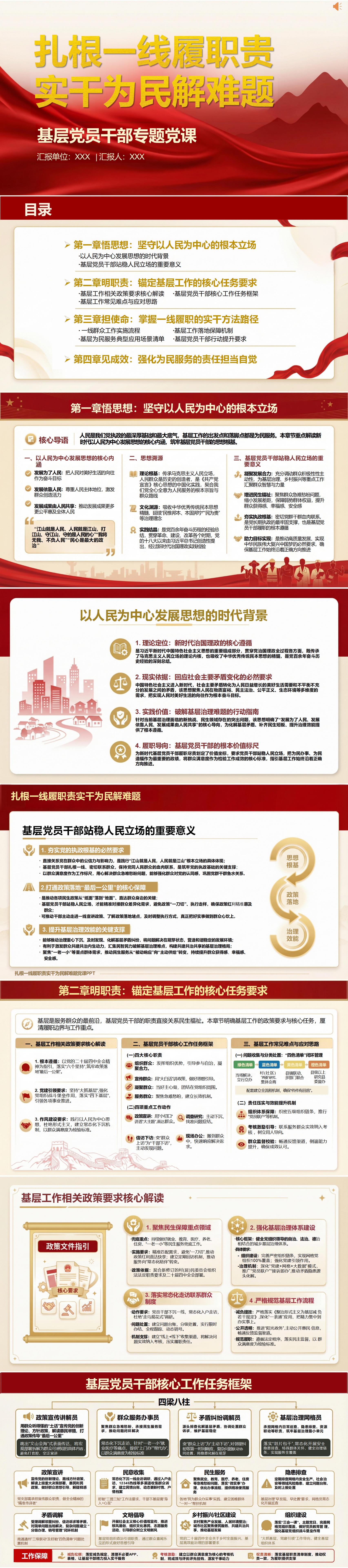 纪委书记讲基层党课PPT下载：扎根一线履职责实干为民解难题（16页+配套讲稿）封面预览