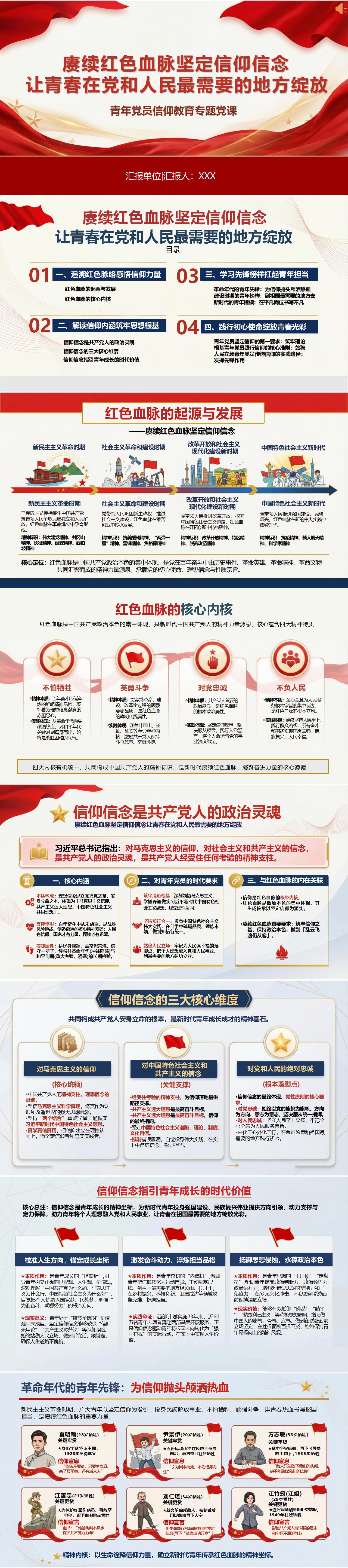 领导干部讲红色血脉党课PPT下载：坚定信仰信念让青春在党和人民最需要的地方绽放（16页+配套讲稿）封面预览