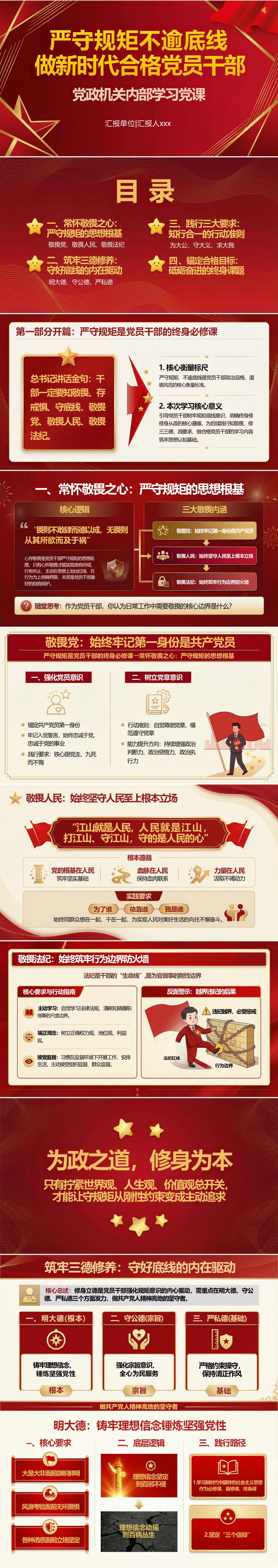 领导干部讲规矩底线党课PPT下载：严守规矩不逾底线做新时代合格党员干部（20页+配套讲稿）封面预览