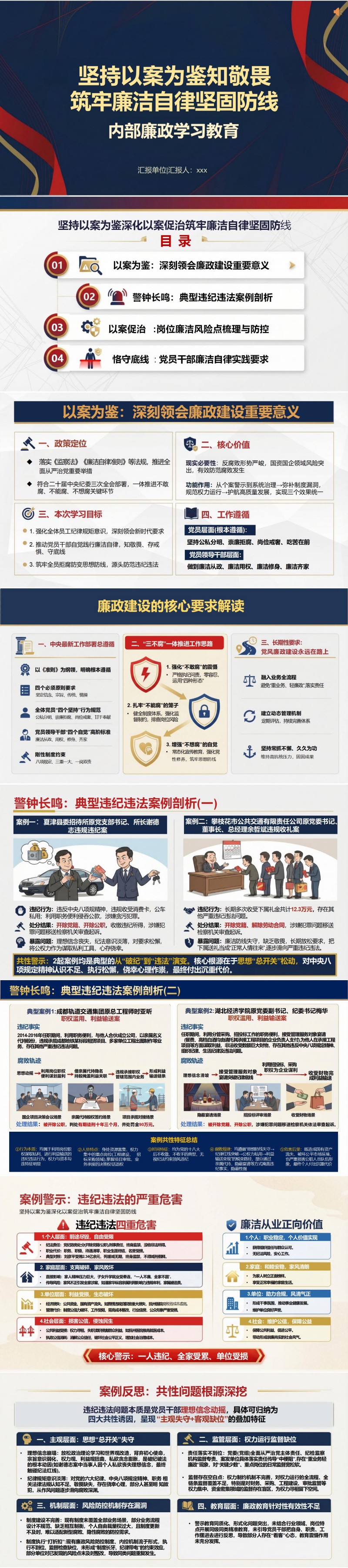 讲廉政党课PPT模板：坚持以案为鉴知敬畏 筑牢廉洁自律坚固防线（16页+配套讲稿）封面图1