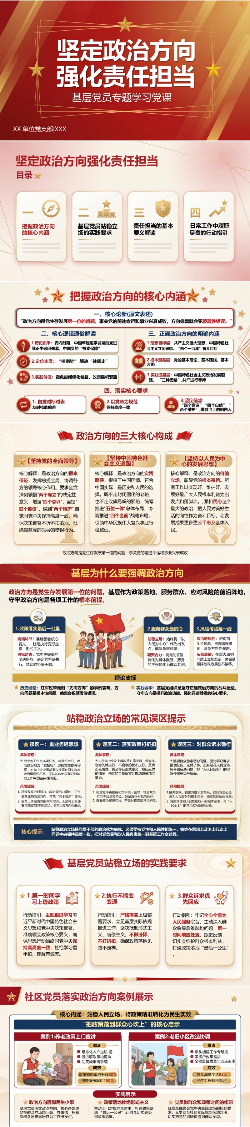 讲政治党课PPT模板：坚定政治方向 强化责任担当（16页+配套讲稿）封面图1