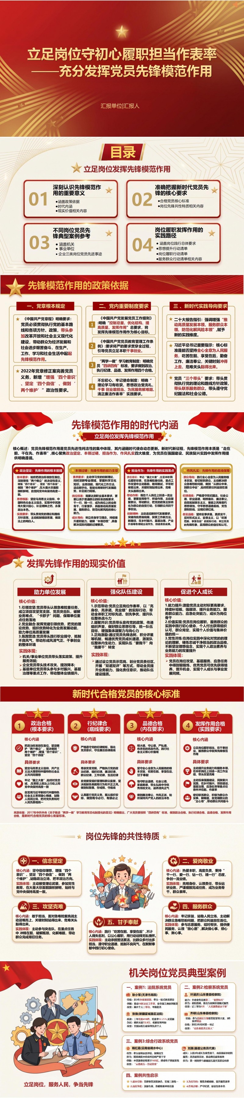 党员讲党课PPT模板：立足岗位守初心 履职担当作表率（16页+配套讲稿）封面图1