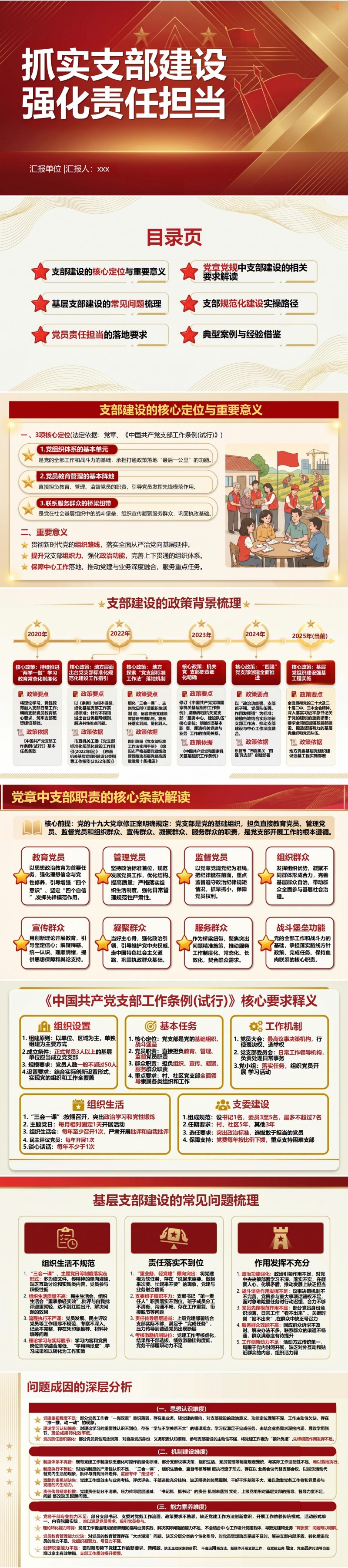 支部书记讲党课PPT模板：抓实支部建设 强化责任担当（16页+配套讲稿）封面图1