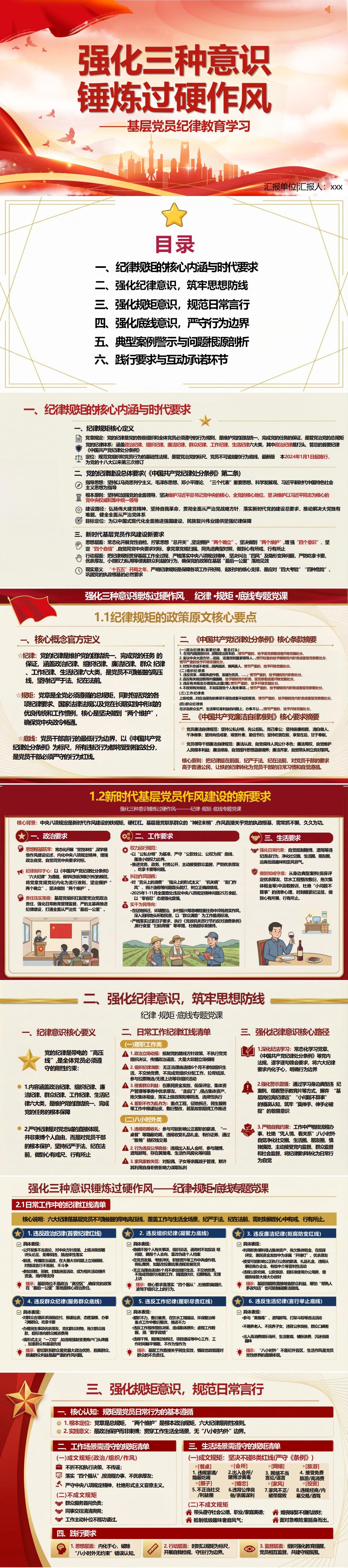 纪律规矩讲党课PPT下载：强化三种意识锤炼过硬作风（16页+配套讲稿）封面预览
