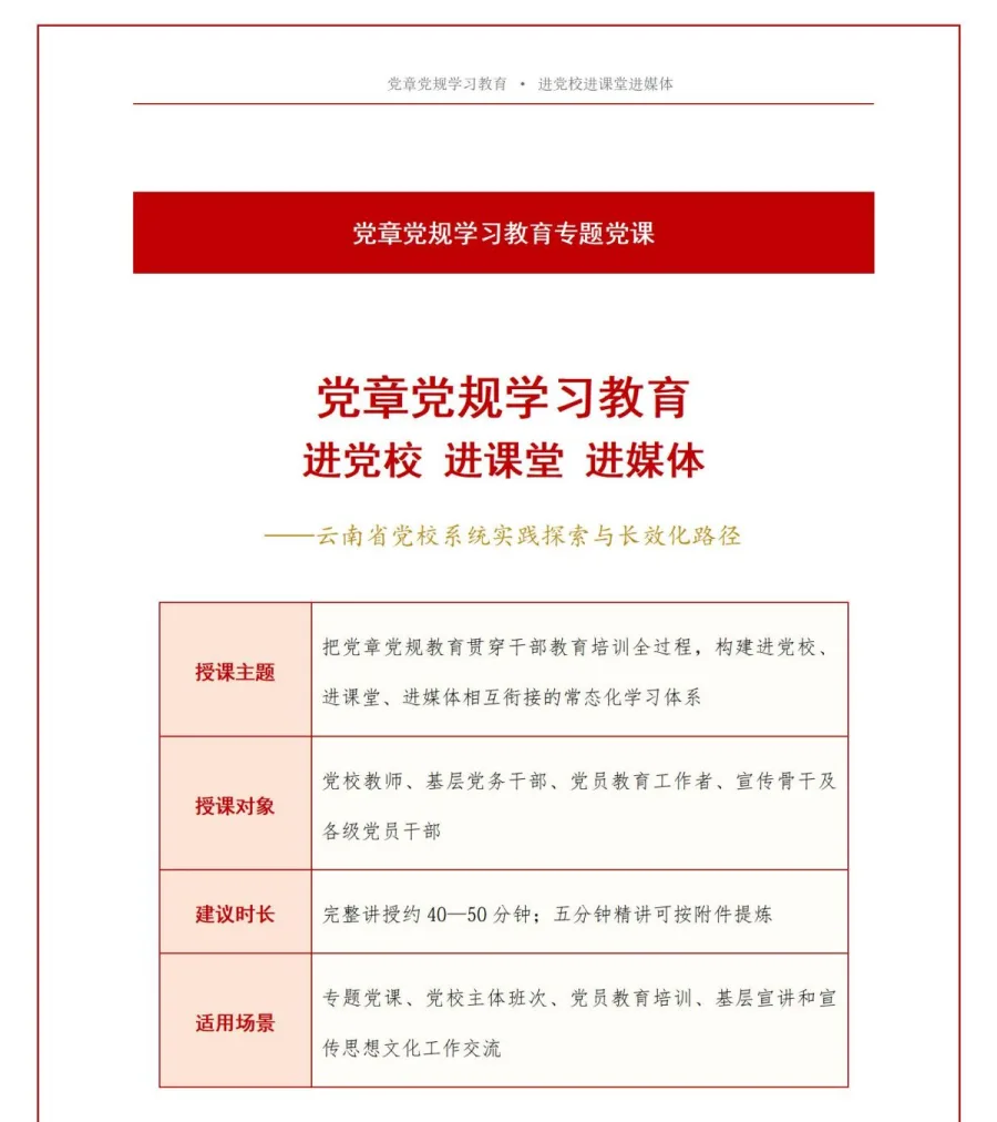 党员讲党章党规学习党课PPT下载：推进学习教育进党校进课堂进媒体（16页+配套讲稿）讲稿预览1