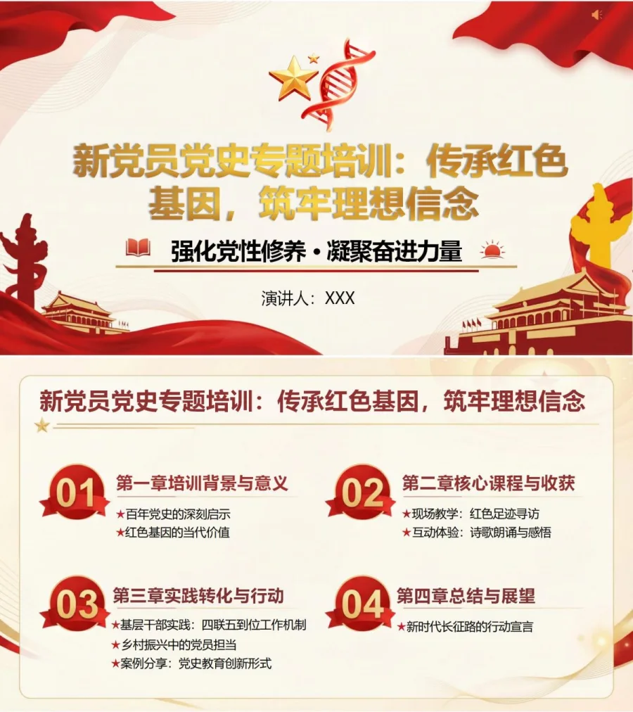 新党员讲党史党课PPT下载：传承红色基因筑牢理想信念（16页+配套讲稿）封面图1