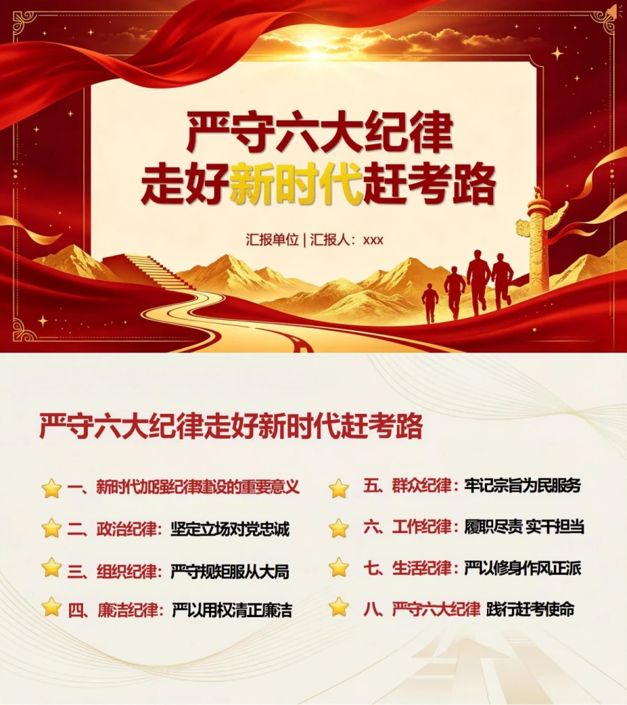领导干部讲纪律党课PPT下载：严守纪律走好新时代赶考路（17页+配套讲稿）封面图1