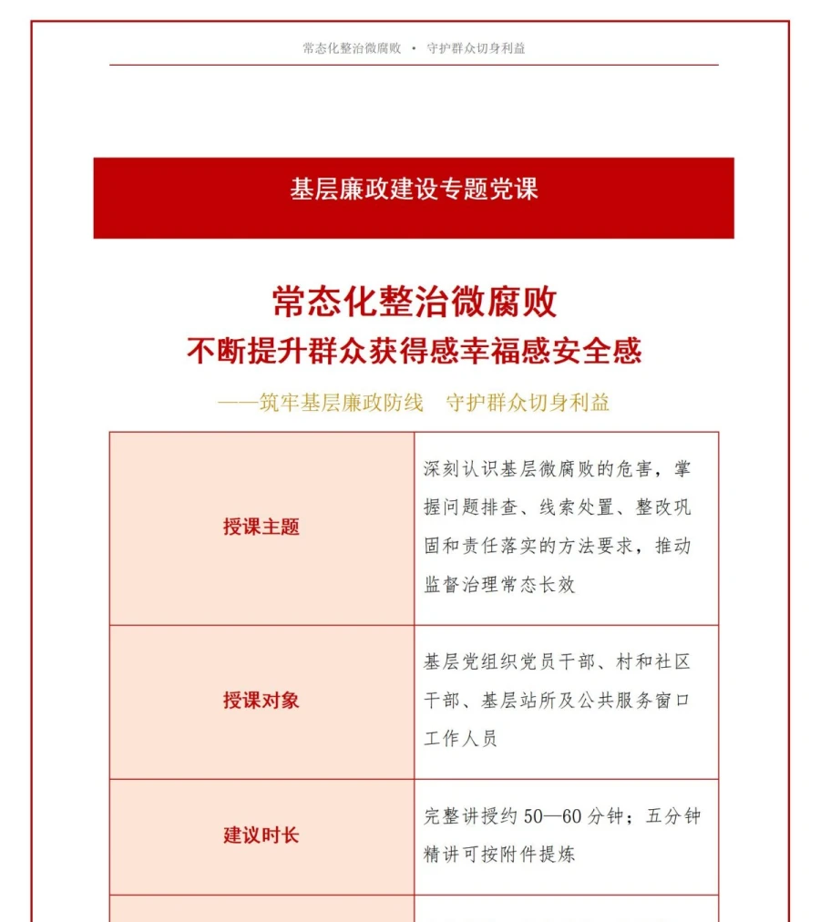 领导干部讲微腐败整治党课PPT下载：常态化整治微腐败提升群众获得感幸福感安全感（16页+配套讲稿）讲稿预览1