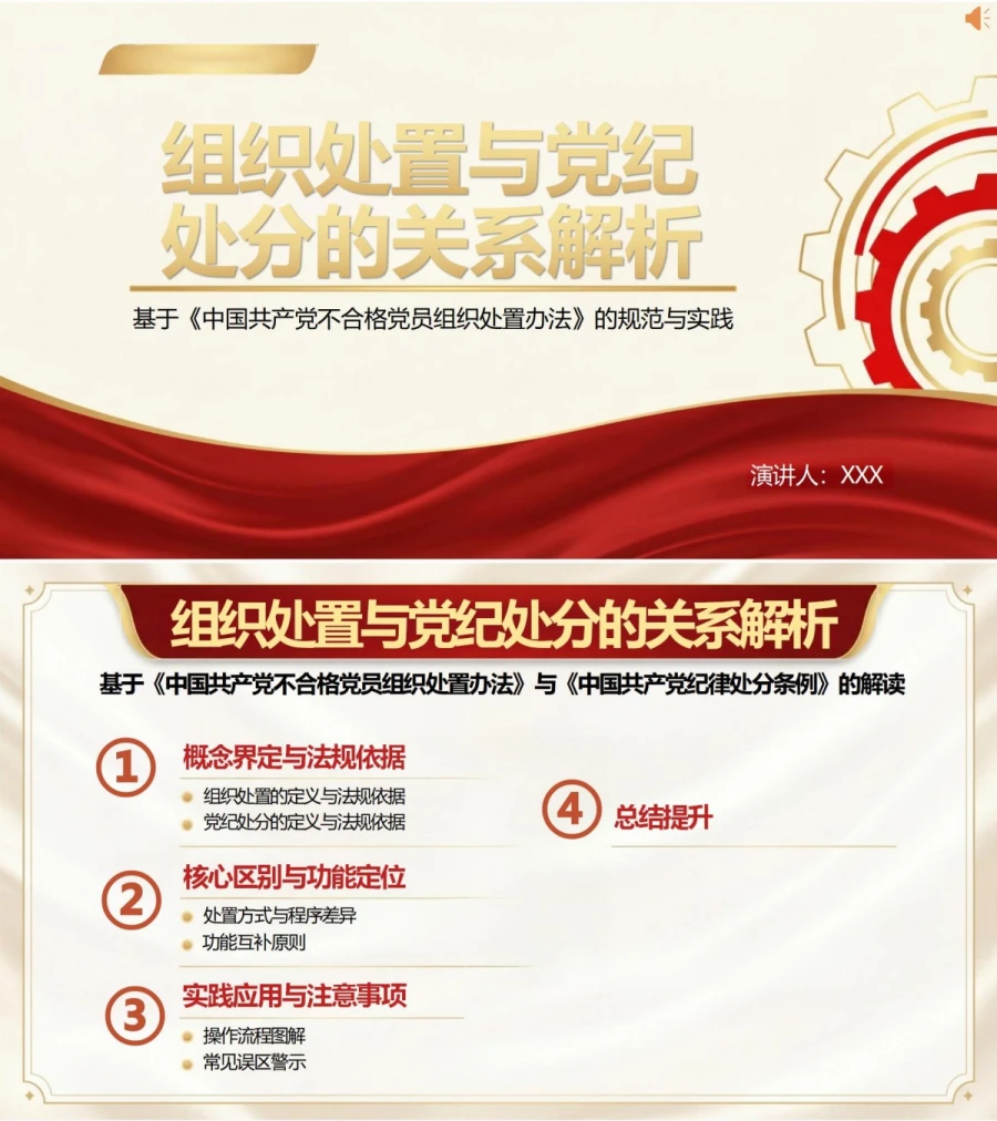 党员讲组织处置与党纪处分党课PPT下载：解析两者关系与适用边界（14页+配套讲稿）封面图1