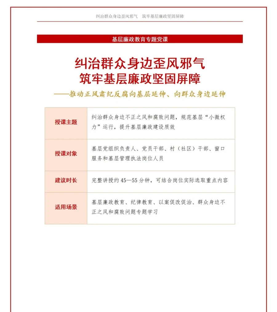 党员讲群众身边不正之风整治党课PPT下载：纠治歪风邪气筑牢基层廉政屏障（16页+配套讲稿）讲稿预览1