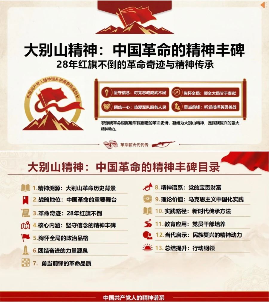 支部书记讲大别山精神党课PPT下载：28年红旗不倒的革命奇迹与精神传承（17页+配套讲稿）封面图1
