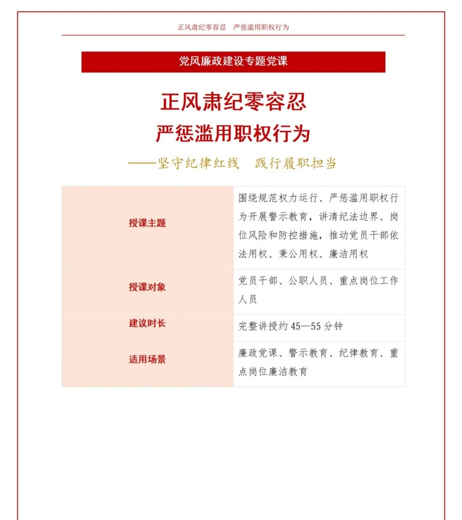 支部书记讲正风肃纪党课PPT下载：正风肃纪零容忍 严惩滥用职权行为（17页+配套讲稿）讲稿预览1