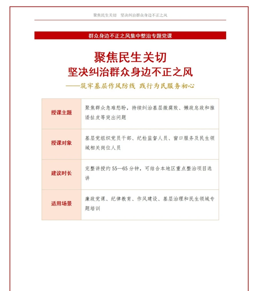 领导干部讲群众身边不正之风党课PPT下载：聚焦民生关切 坚决纠治群众身边不正之风（18页+配套讲稿）讲稿预览1