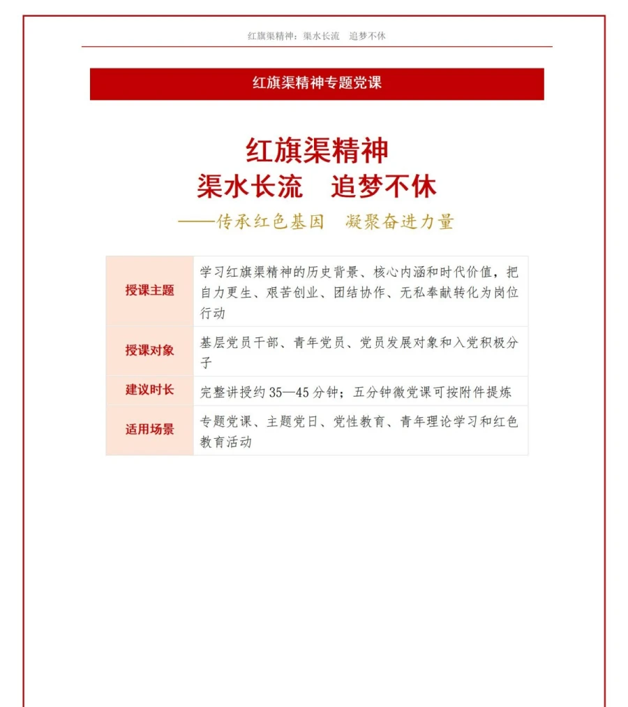 党员讲红旗渠精神党课PPT下载：渠水长流 追梦不休（16页+配套讲稿）讲稿预览1