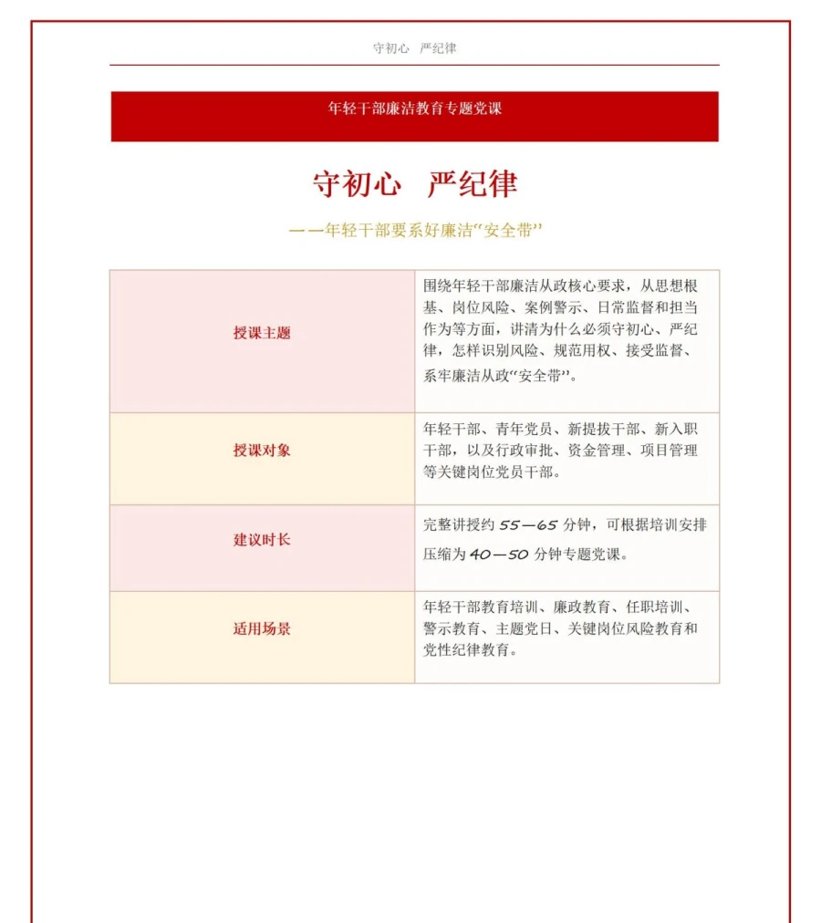 党员讲年轻干部廉洁党课PPT下载：守初心严纪律 年轻干部要系好廉洁“安全带”（17页+配套讲稿）讲稿预览1