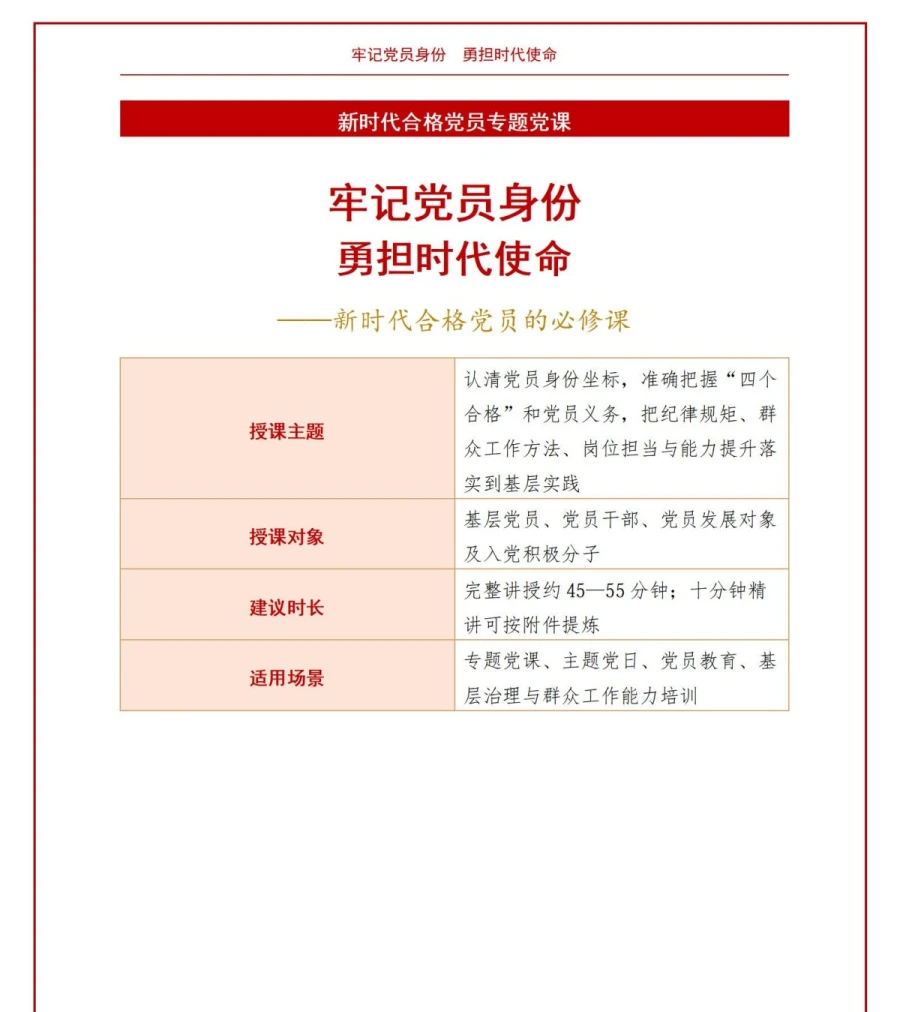 党员使命担当讲党课PPT下载：牢记党员身份勇担时代使命（16页+配套讲稿）讲稿预览1