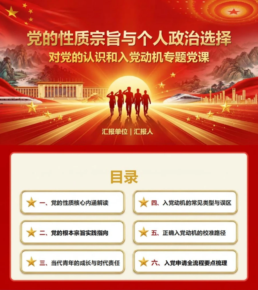 对党的认识和入党动机PPT：党的性质宗旨与个人政治选择｜课件+讲稿封面图1