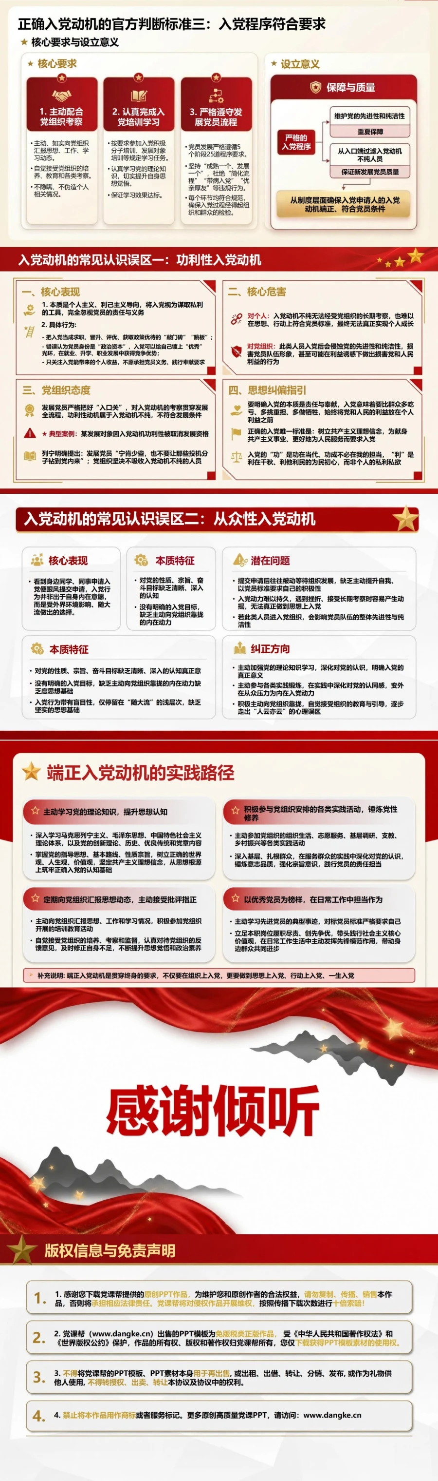 正确入党动机的判断标准PPT：四项内涵与两类误区｜课件+讲稿内容预览2