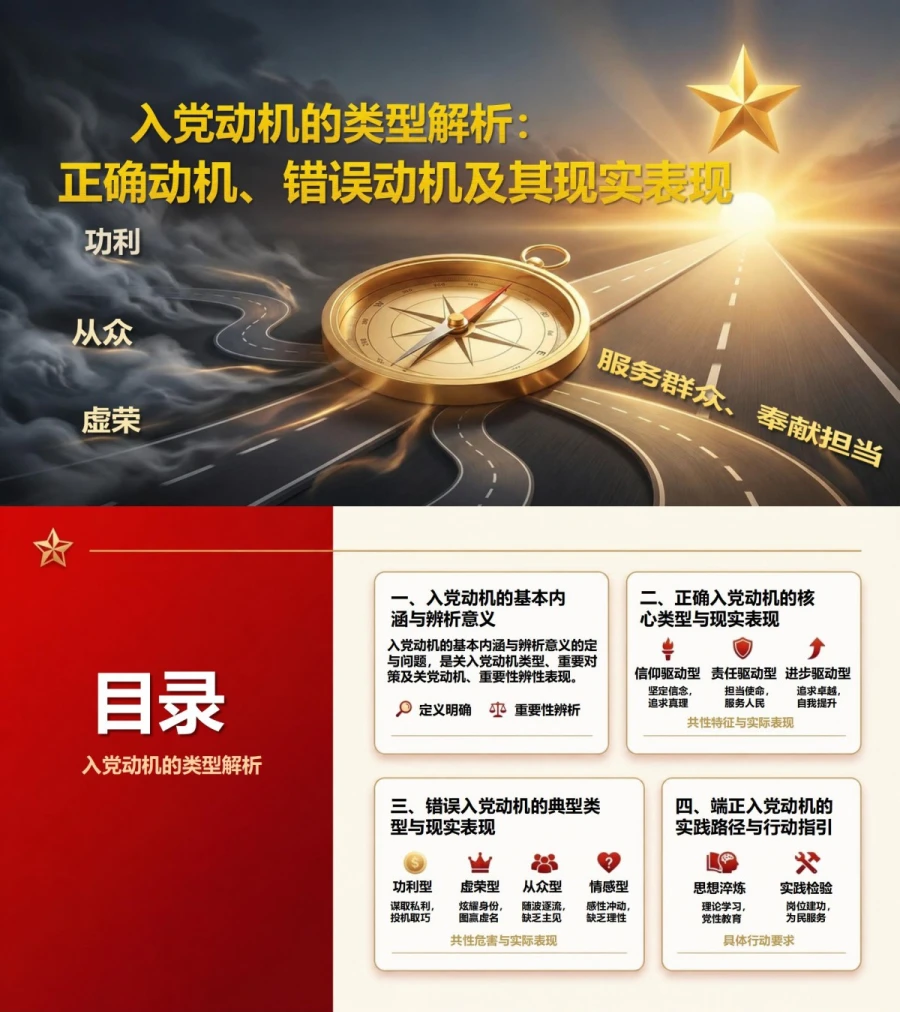 入党动机的类型PPT：正确动机、错误动机及其现实表现｜课件+讲稿封面图1