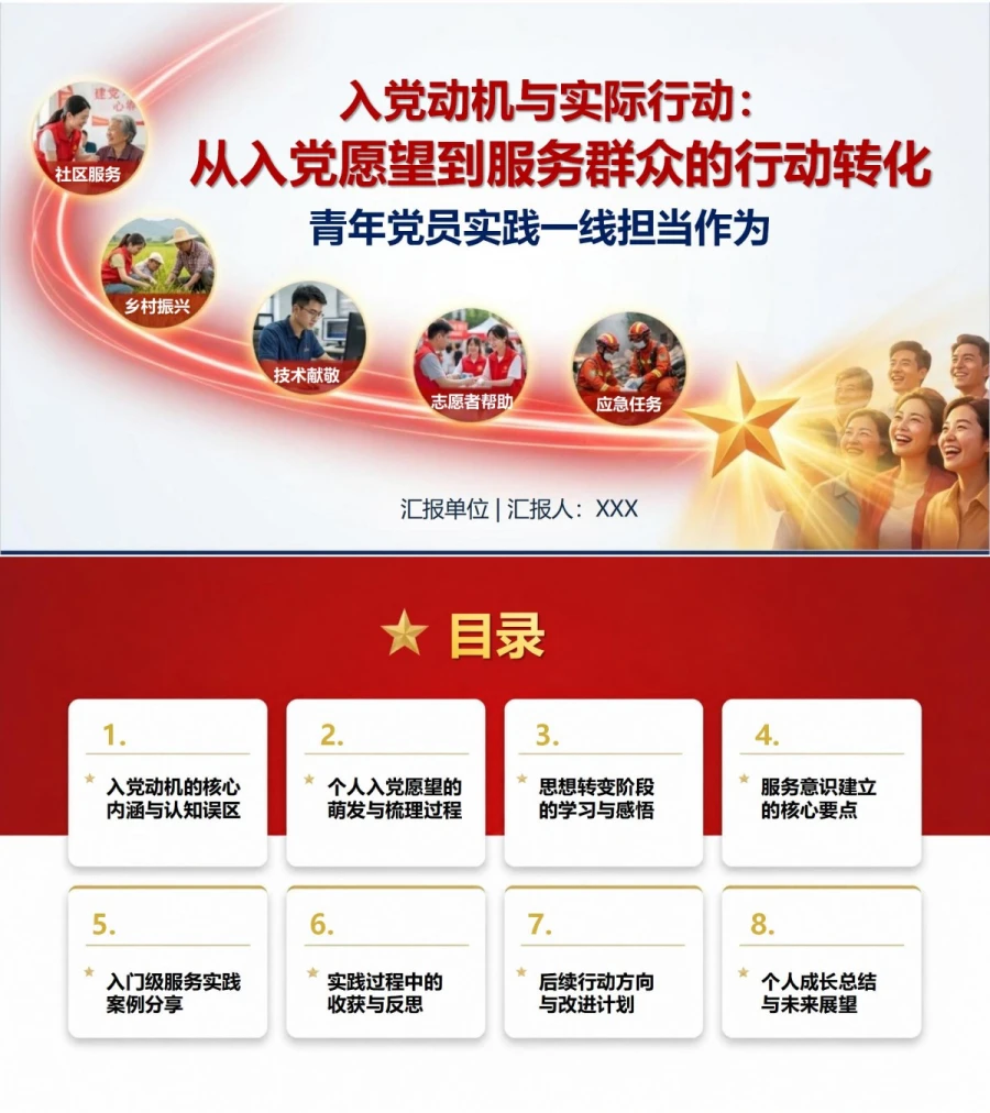 入党动机与实际行动PPT：从入党愿望到服务群众的行动转化｜课件+讲稿封面图1