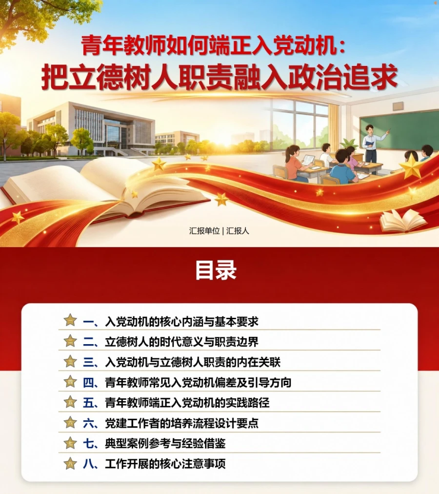 青年教师如何端正入党动机PPT：把立德树人职责融入政治追求｜课件+讲稿封面图1