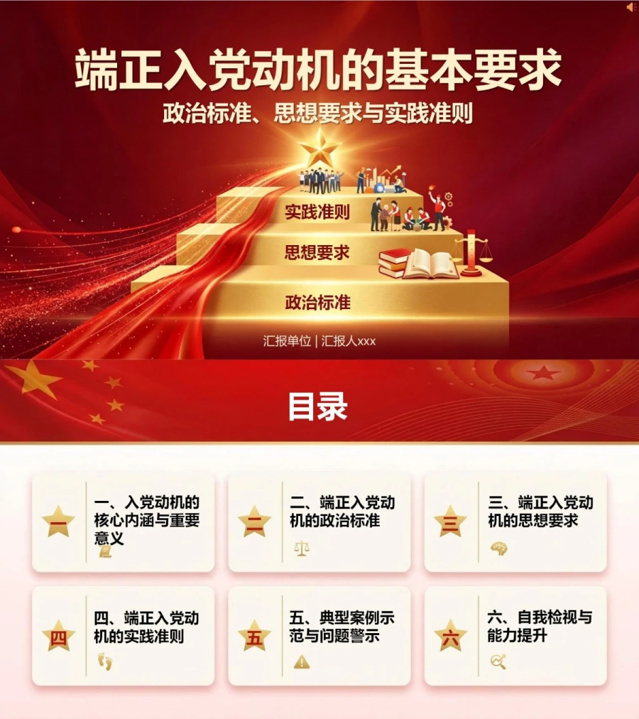 端正入党动机的基本要求PPT：政治标准、思想要求与实践准则｜课件+讲稿封面图1