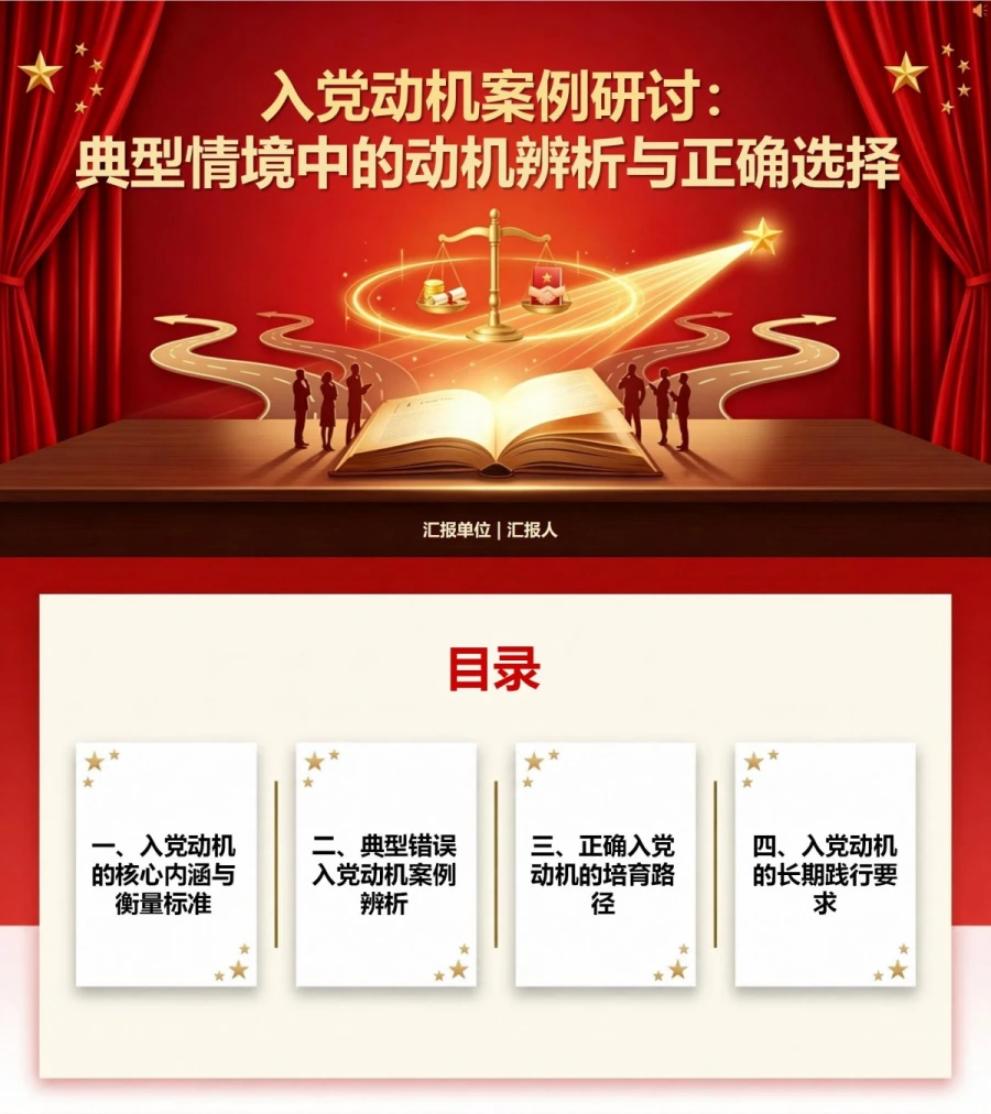 入党动机案例研讨PPT：典型情境中的动机辨析与正确选择｜课件+讲稿封面图1