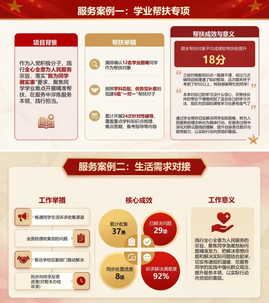 入党积极分子学生工作汇报PPT：在学生工作中提升服务本领｜汇报+讲稿内容预览1