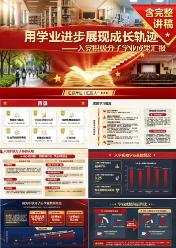 入党积极分子学业成果汇报PPT：用学业进步展现成长轨迹｜汇报+讲稿