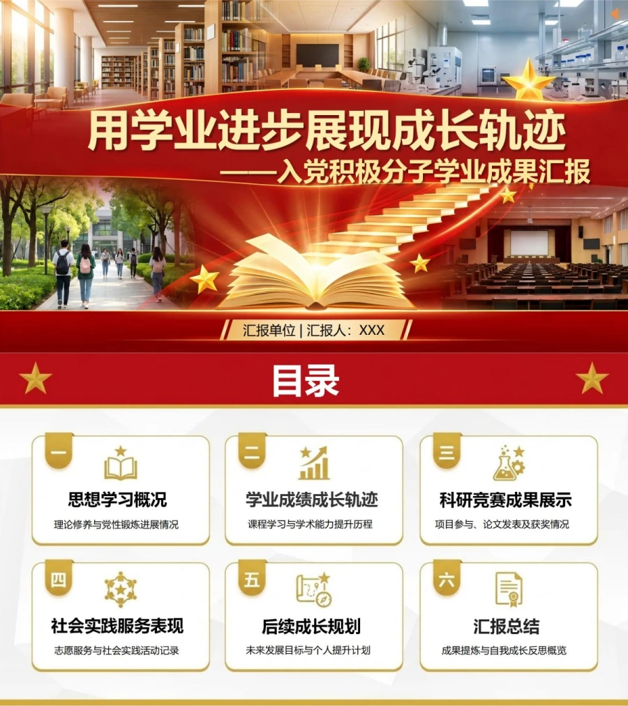 入党积极分子学业成果汇报PPT：用学业进步展现成长轨迹｜汇报+讲稿封面图1