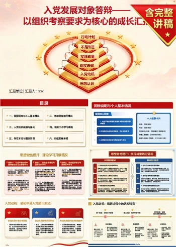 入党发展对象答辩内容框架PPT：围绕组织考察构建陈述结构｜课件+讲稿