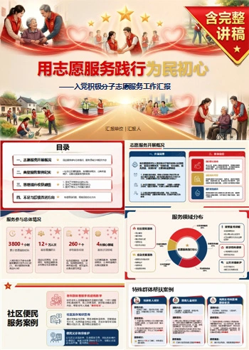 入党积极分子志愿服务汇报PPT：用志愿服务践行为民初心｜汇报+讲稿