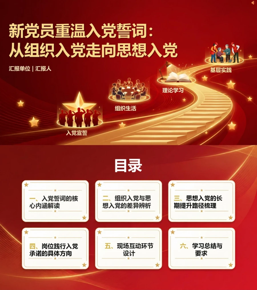 新党员重温入党誓词PPT：从组织入党走向思想入党｜课件+讲稿封面图1